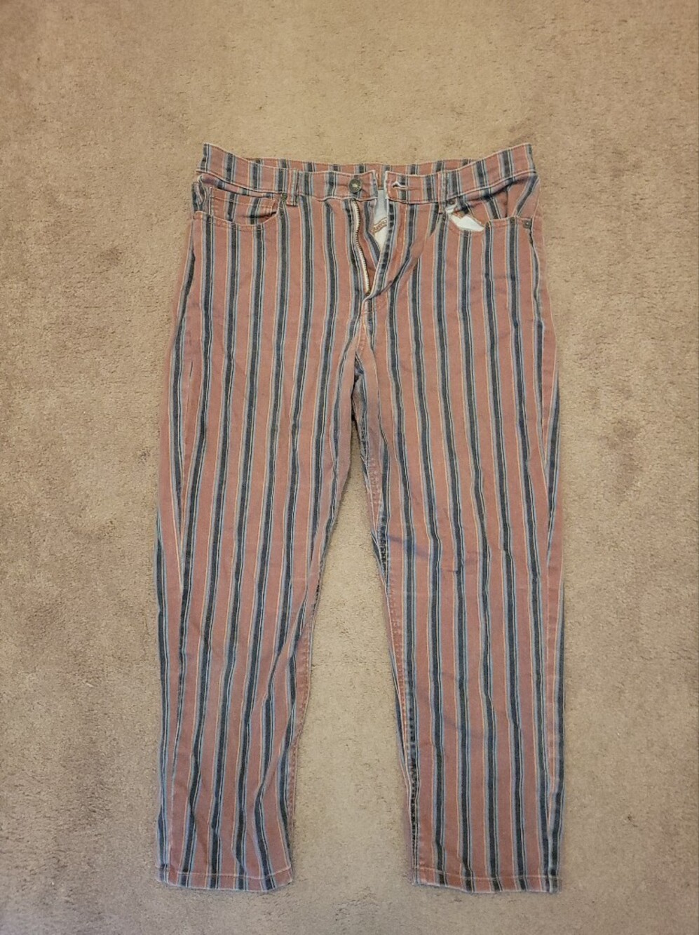 American Eagle Outfitters Rust and Teal Striped Jeans